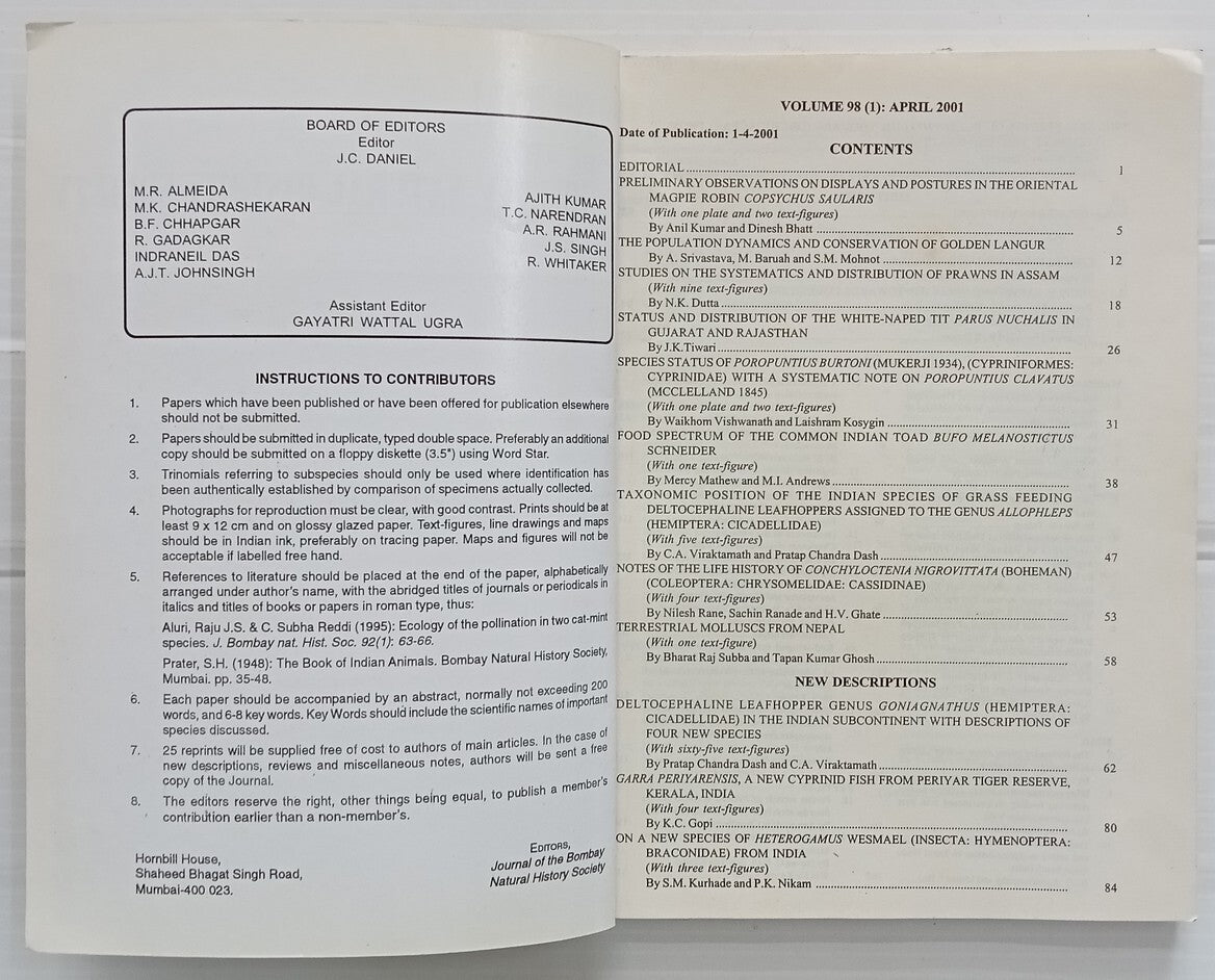 AOP India JOURNAL OF THE BOMBAY NATURAL HISTORY SOCIETY April 2001