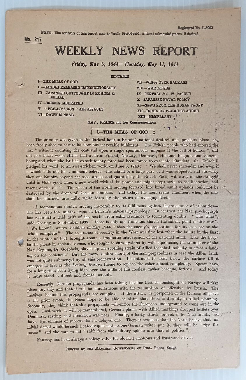 AOP India WW2 War News Weekly 1944 GANDHI RELEASED UNCONDITIONALY 8pgs