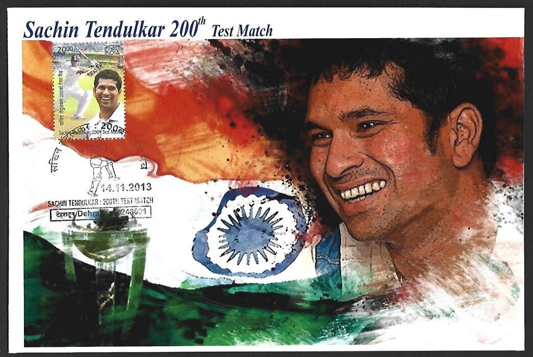 CRICKET India 2013 Sachin Tendulkar 200th Test private FDC with diecut label
