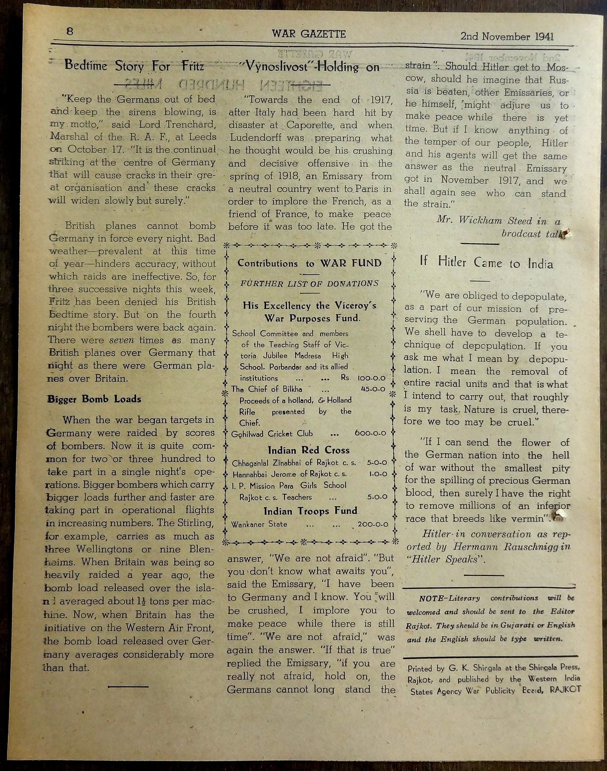 India WISA War Gazettes 2-11-1941 Russia scorched Earth policy, etc (2) Ӝ