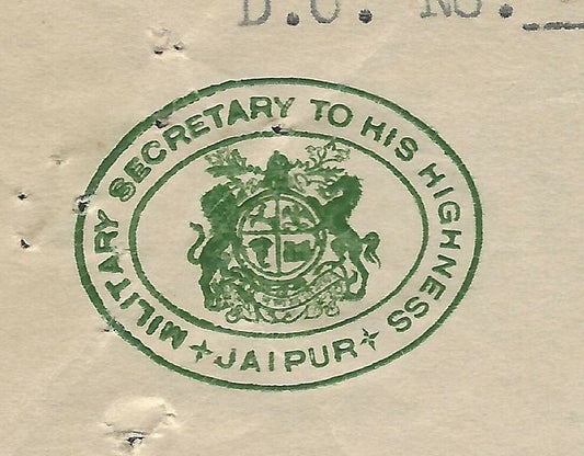 India 1947 crested letterhead MILITARY SECRETARY TO HIS HIGHNESS JAIPUR