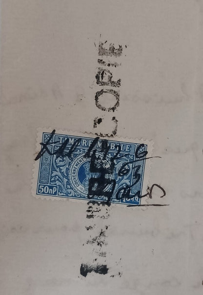 AOP French India 50np TIMBRE MOBILE revenue stamp on 1963 KARIKAL document