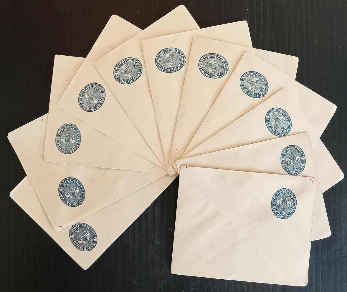 AOPIMT India Travancore State 1a blue envelopes x 100 unused WHOLESALE