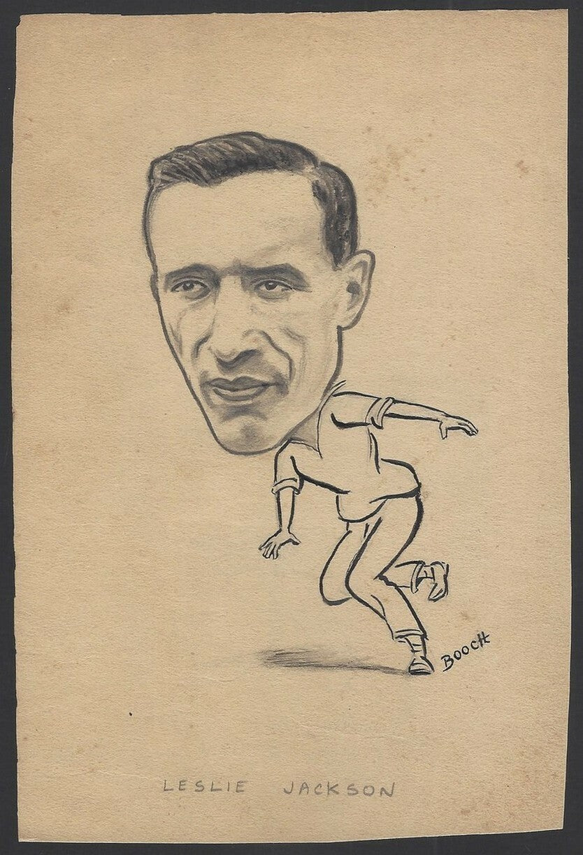 Cricket England Les Jackson 1950 sketch by cartoonist R Booch India