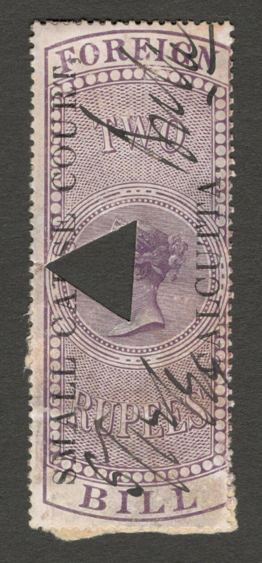 AOP India 1868 SMALL CAUSE COURT CALCUTTA ovpt on Foreign Bill 2R used. Bft 28