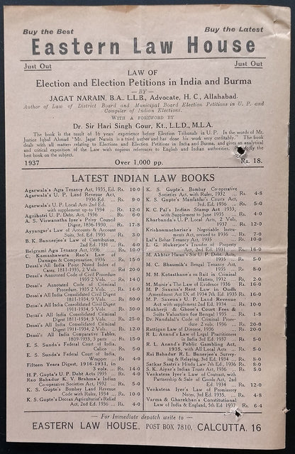 AOP India Eastern Law House, Calcutta Feb 1937 Book List