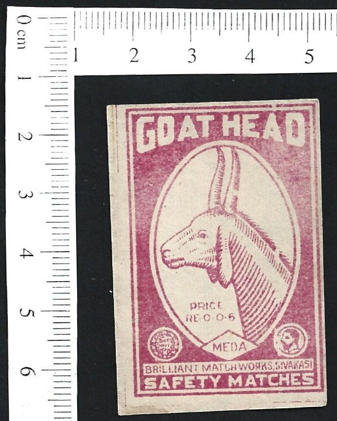 India vintage 1940s-50s matchbox label GOAT HEAD