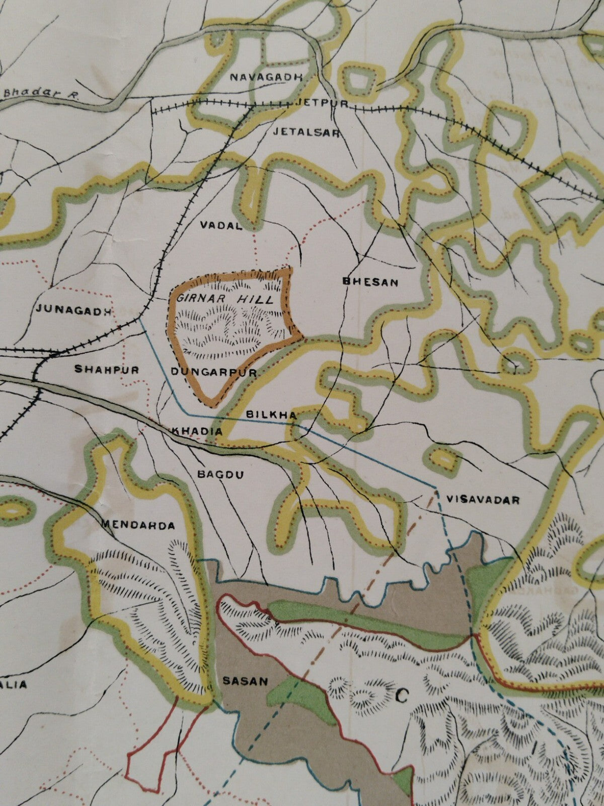 AOP India 1913 MAP of Junagadh State 33x48cm