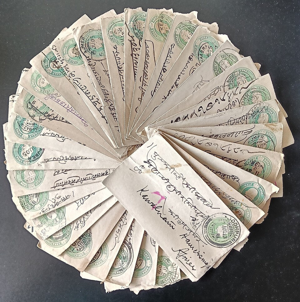 India KEdVII 1/2a green envelopes x 100 selected for condition WHOLESALE