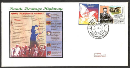 (AOP) GANDHI India 2007 Dandi Heritage Highway Special cover canc. Gandhi Ashram