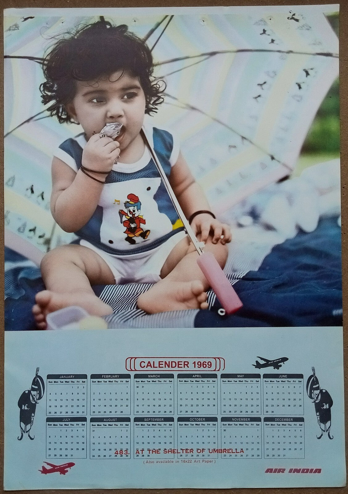 AIR INDIA 1969 poster calender 483 - AT THE SHELTER OF UMBRELLA - R
