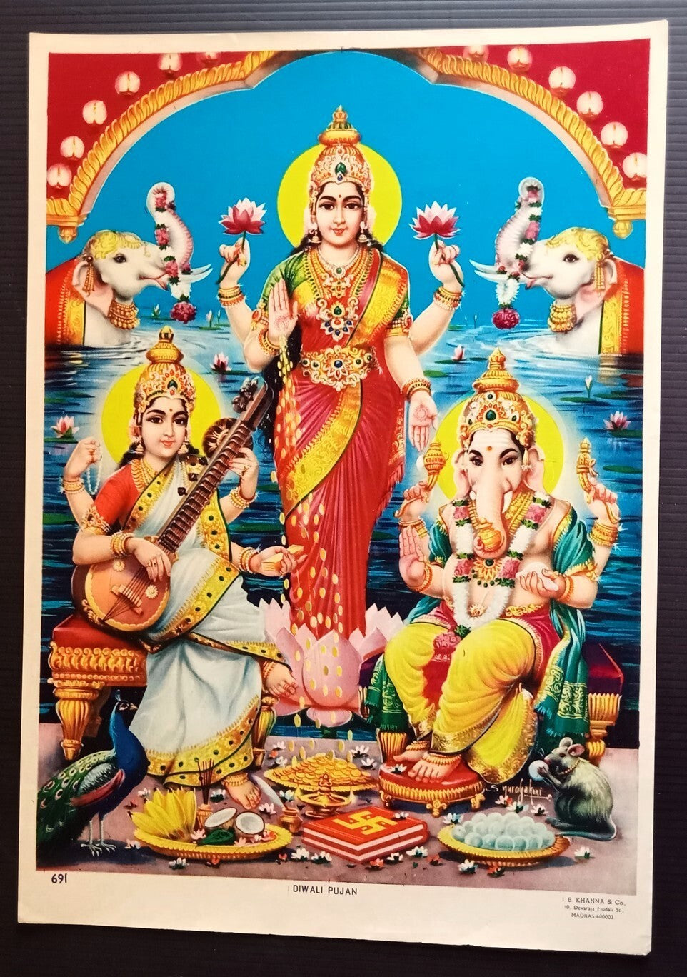 India Hindu Gods Poster Laxmi Diwali Pujan 9.5" x14" inches by J. B. Khanna & co