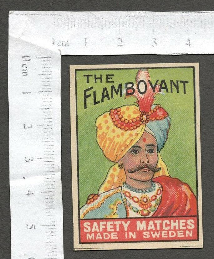AOP India THE FLAMBOYANT vintage matchbox label	