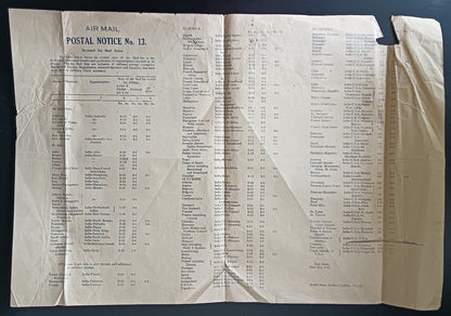 India POSTAL NOTICE 13 23 May 1947 Revision Air Mail Rates by Country + CIRCULAR