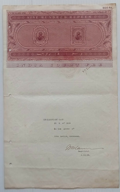 AOP India KGV 1913 900R stamp paper