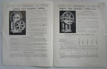 India 1939 advertizement leaflet for Station & New Universal Pumps etc
