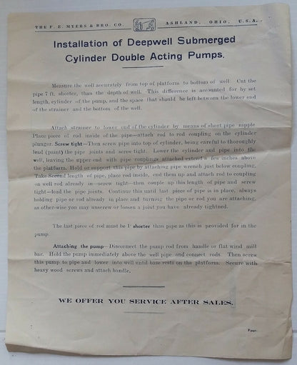 India 1938 Myers Deep Well Pumps advertisement / price list