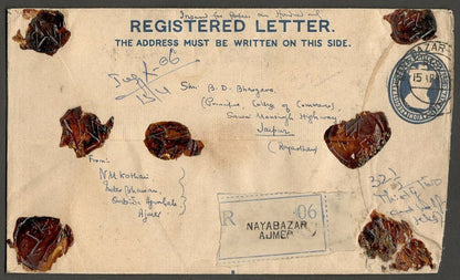 India 50np + 15np registered envelope used