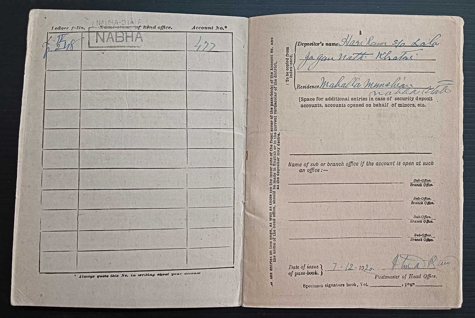India Post Office Savings Bank PASS BOOK & envelope