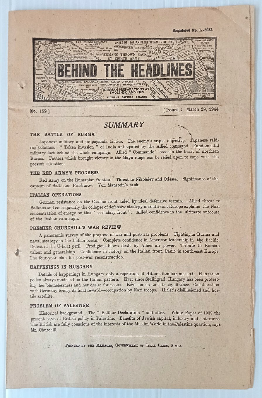 AOP India 1944 WW2 Propaganda rag BEHIND THE HEADLINES THE BATTLE OF BURMA 8pgs