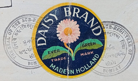 (AOP) India 1936 Daisy Brand (Holland) trade mark registration document with lab
