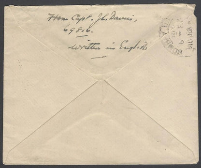 AOP India WW2 1943 On Active Service cover FPO 145 & Unit Censor E 101