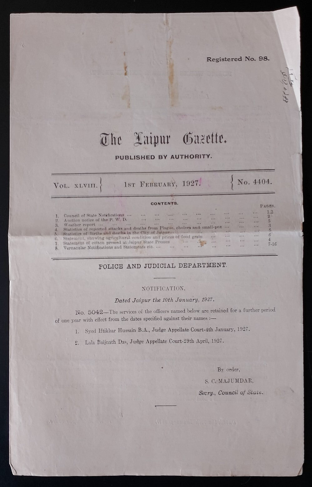 AOP India JAIPUR STATE GAZETTE 1927-48 (5)