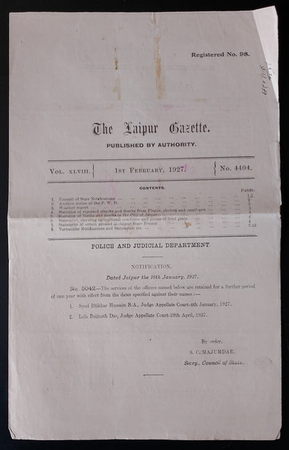 AOP India JAIPUR STATE GAZETTE 1927-48 (5)