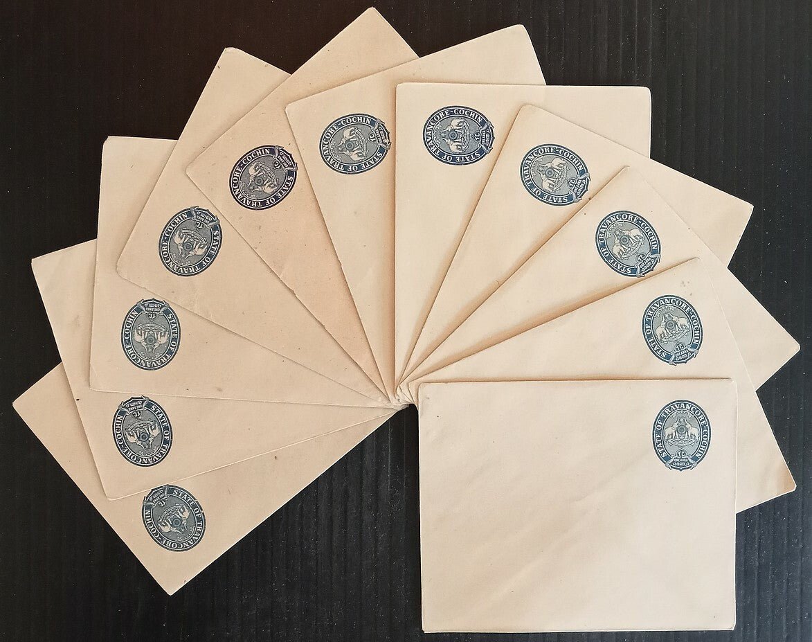 India Travancore Cochin State 1a blue postal stationery envelopes mint x 87