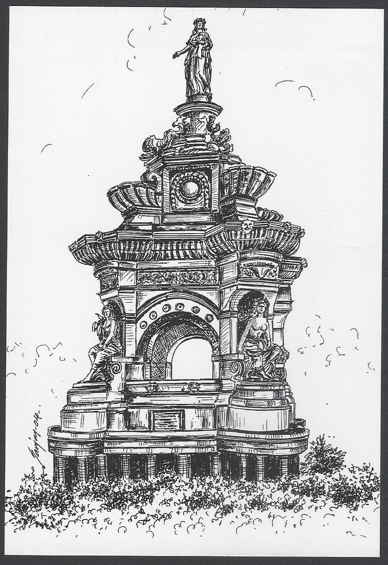 AOP India BOMBAY sketch postcard FLORA FOUNTAIN