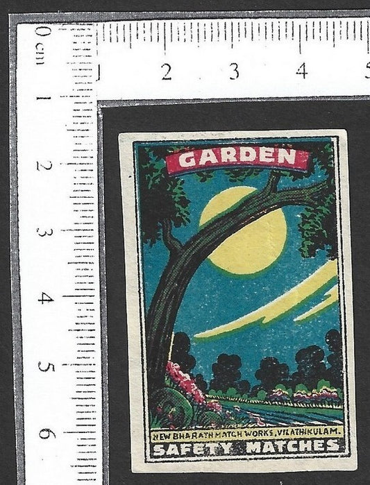 India VINTAGE matchbox label - GARDEN by New Bharath Match Works, Vilathikulam