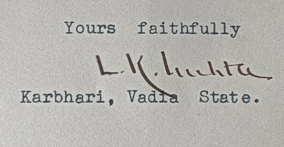 India 1942 crested letter VADIA STATE signed by state Manager Laxmichand  Mehta