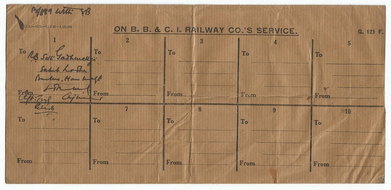 India 1936 BB&CI Railway Co Service cover