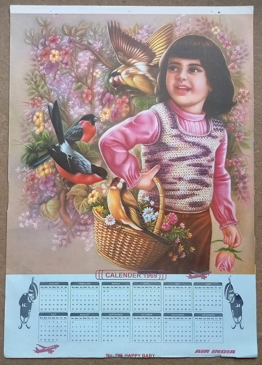 AIR INDIA 1969 poster calender 798 - HAPPY BABY - R