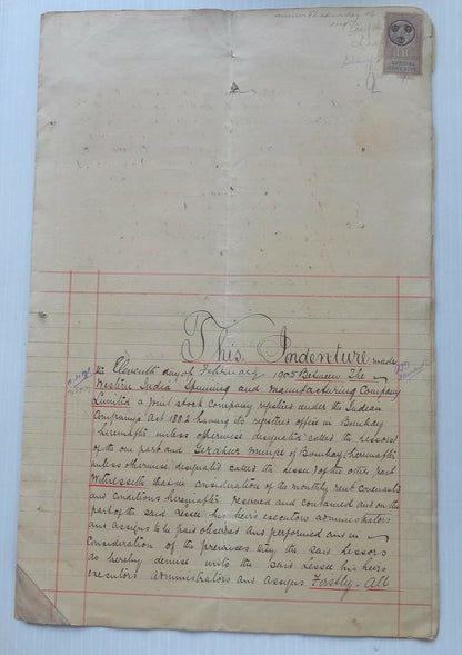 India 1905 indenture signed Sir Vithaldas Thakersay