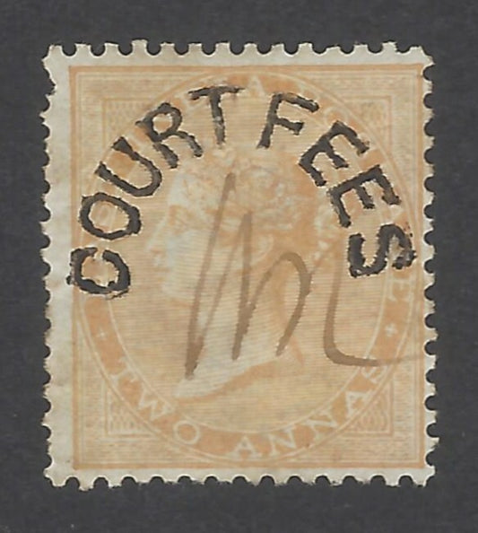 AOP India QV 1870s COURT FEES black curved ovpt on Postage 1865 2a used UNLISTED