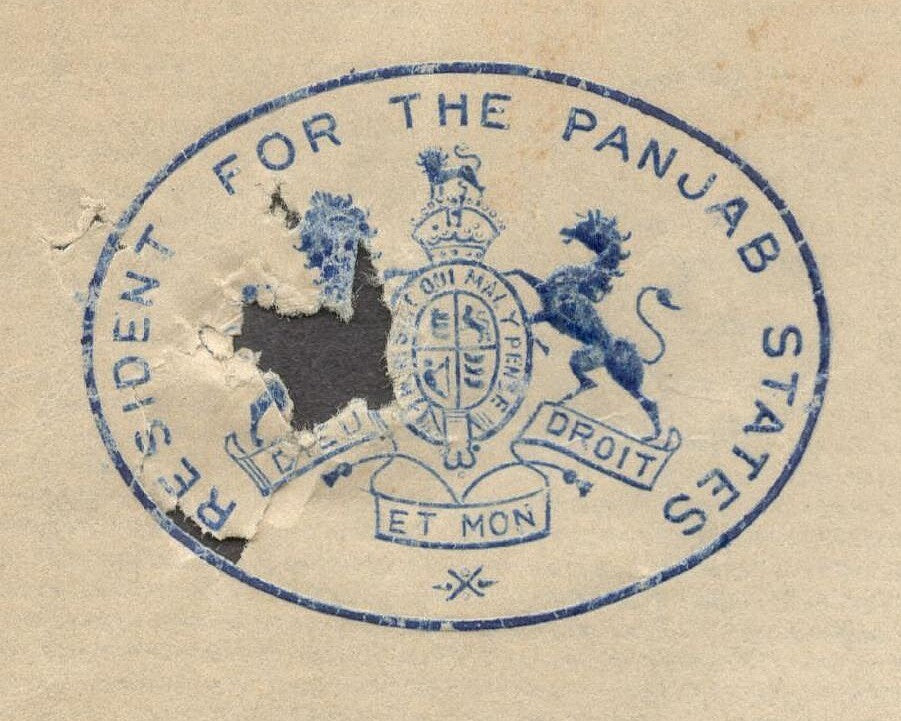 India 1927 crested letter RESIDENT FOR THE PANJAB STATES re: Coronation KGVI