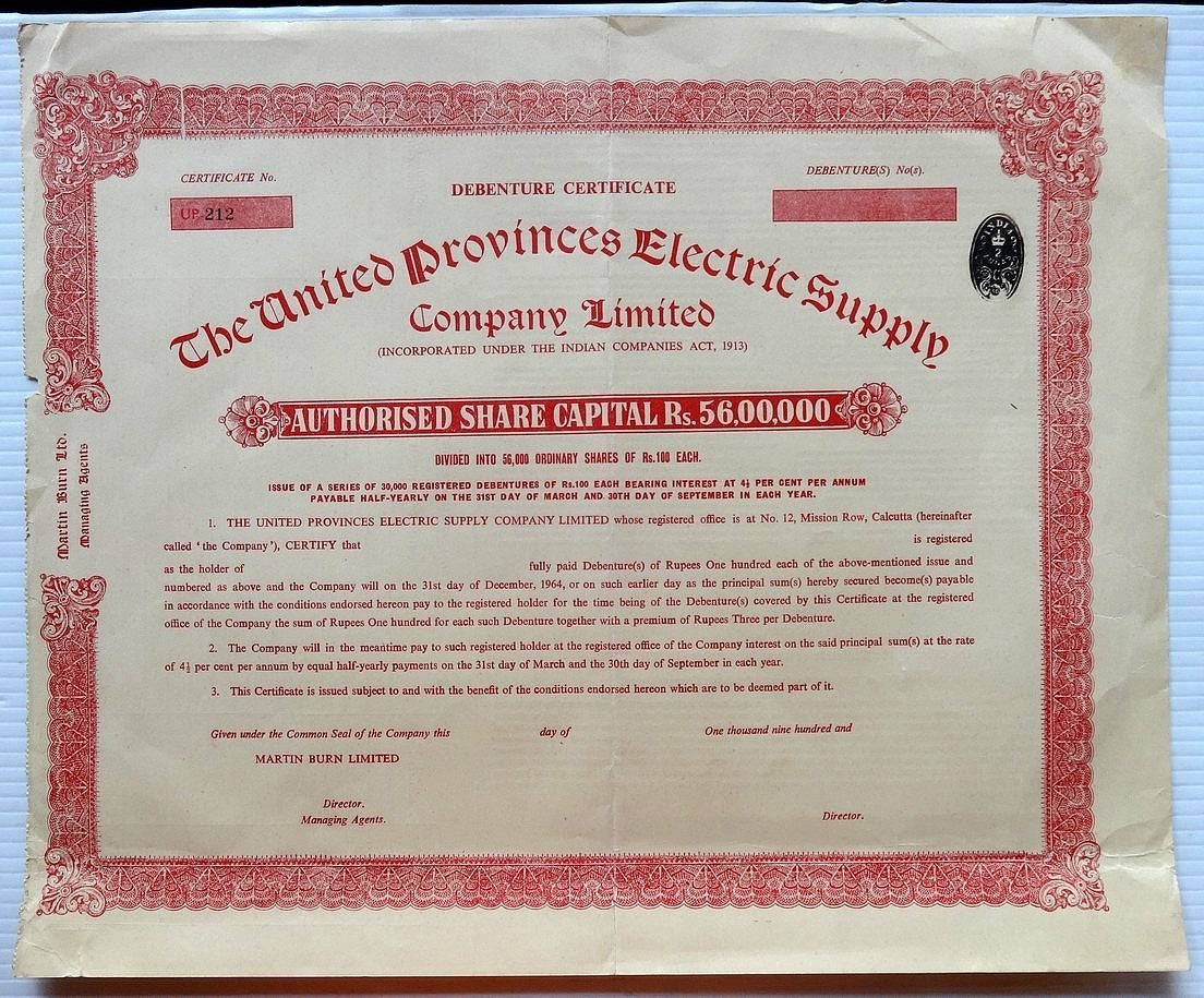 India c.1945 The United Provinces Electric Supply Company