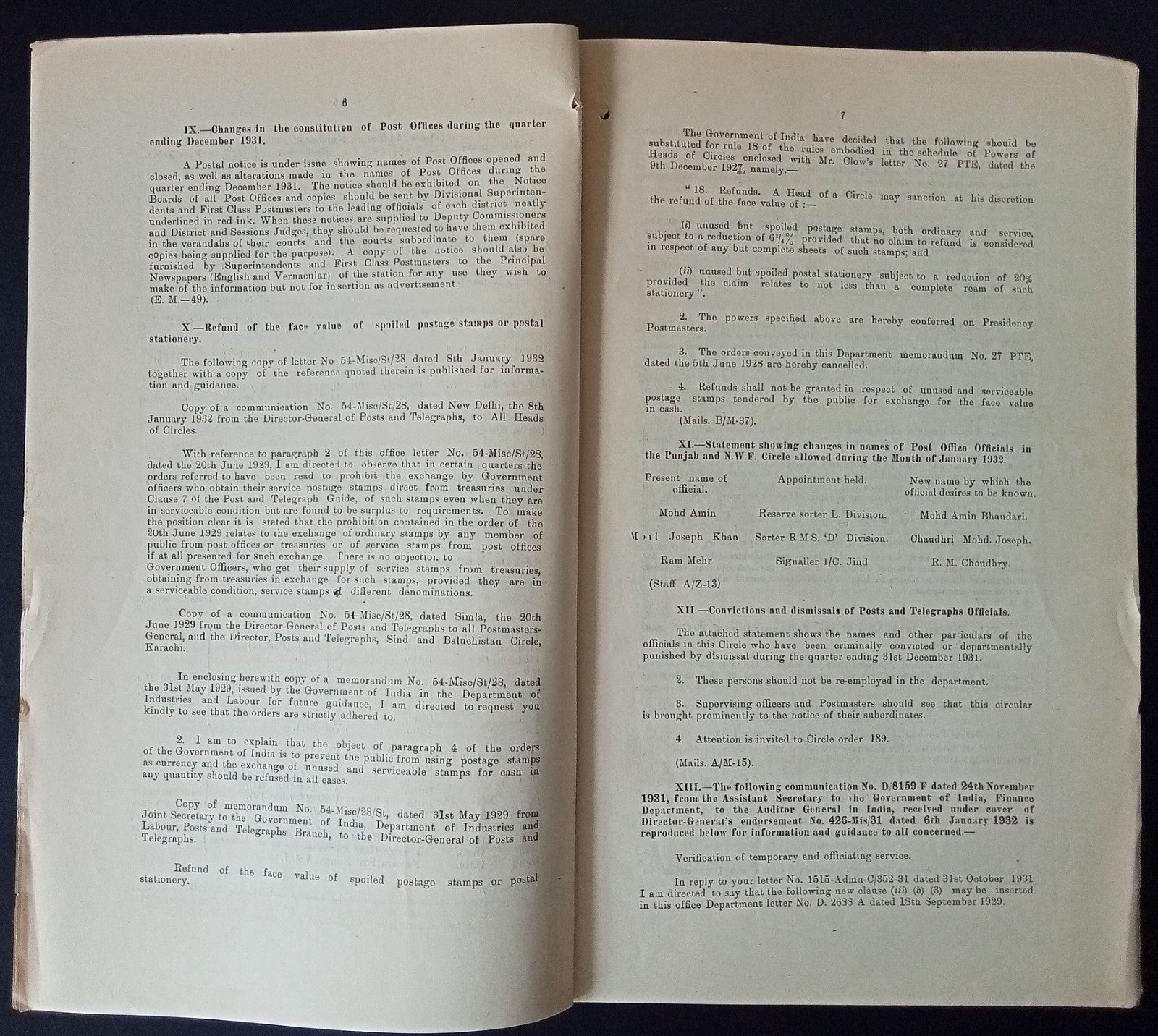 India 1931 PG'S POSTAL CIRCULAR Refunds for spolied Postage stamps, etc.