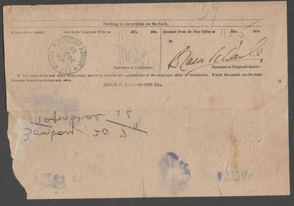 AOP India telegram with KGVI postage stamps used TAJ MAHAL, BOMBAY