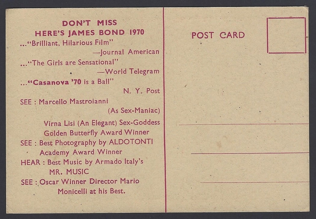 CASSANOVA ’70 James Bond 007 Satire movie publicity card India