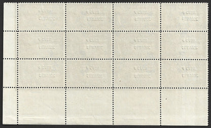 India Travancore 1943-45 4ca on 3/4ch brown p.11 block of 12 mint SG O107a £48