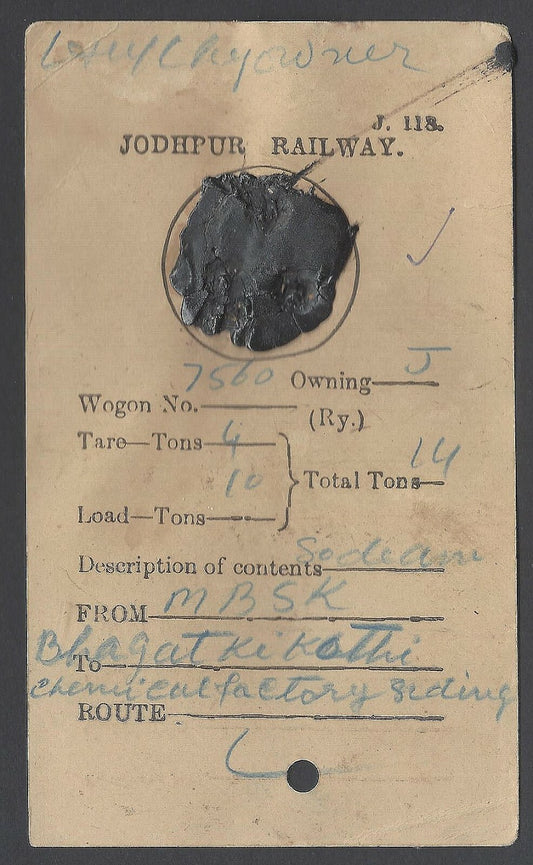 AOPIMT India vintage Jaipur Railway Parcel Tag 