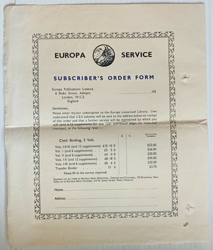 AOP India 1939 The Europa Service, London
