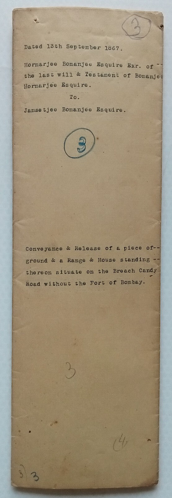 AOP India 1872 hand drawn copy of 1867 Indenture