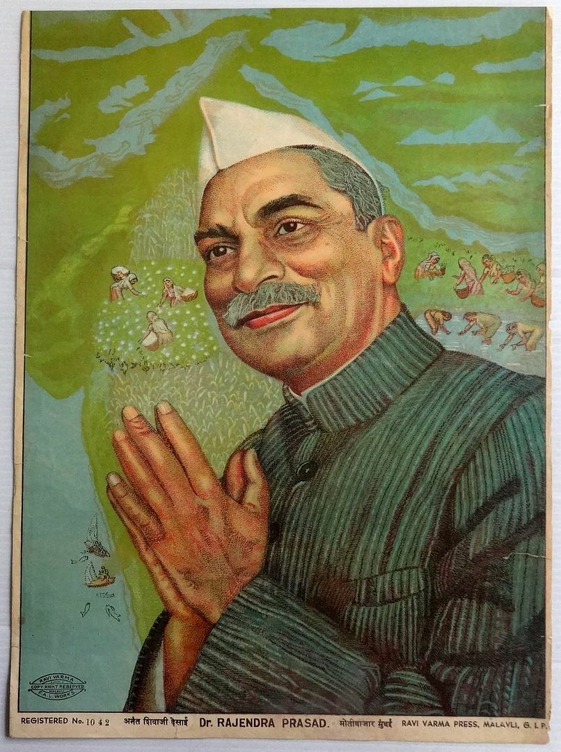 India vintage litho poster by Ravi Varma Press Malavli DR RAJENDRA PRASAD