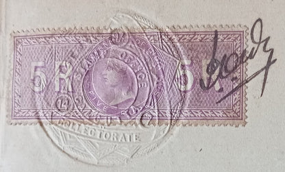 India QV 5R Special Adhesive revenue on 4 Germany stamp papers 1897 document zaz