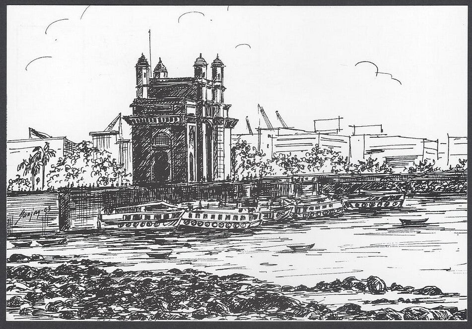AOP India BOMBAY sketch postcard GATEWAY OF INDIA