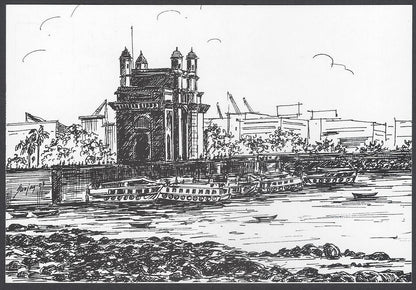 AOP India BOMBAY sketch postcard GATEWAY OF INDIA