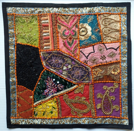 Vintage multipurpose Indian mat wi hand embroidery, sequins, beads, zari, etc